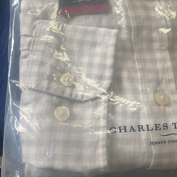 Linen Charles Tyrwhitt London New grey gingham checked men’s shirt L - Picture 5 of 9